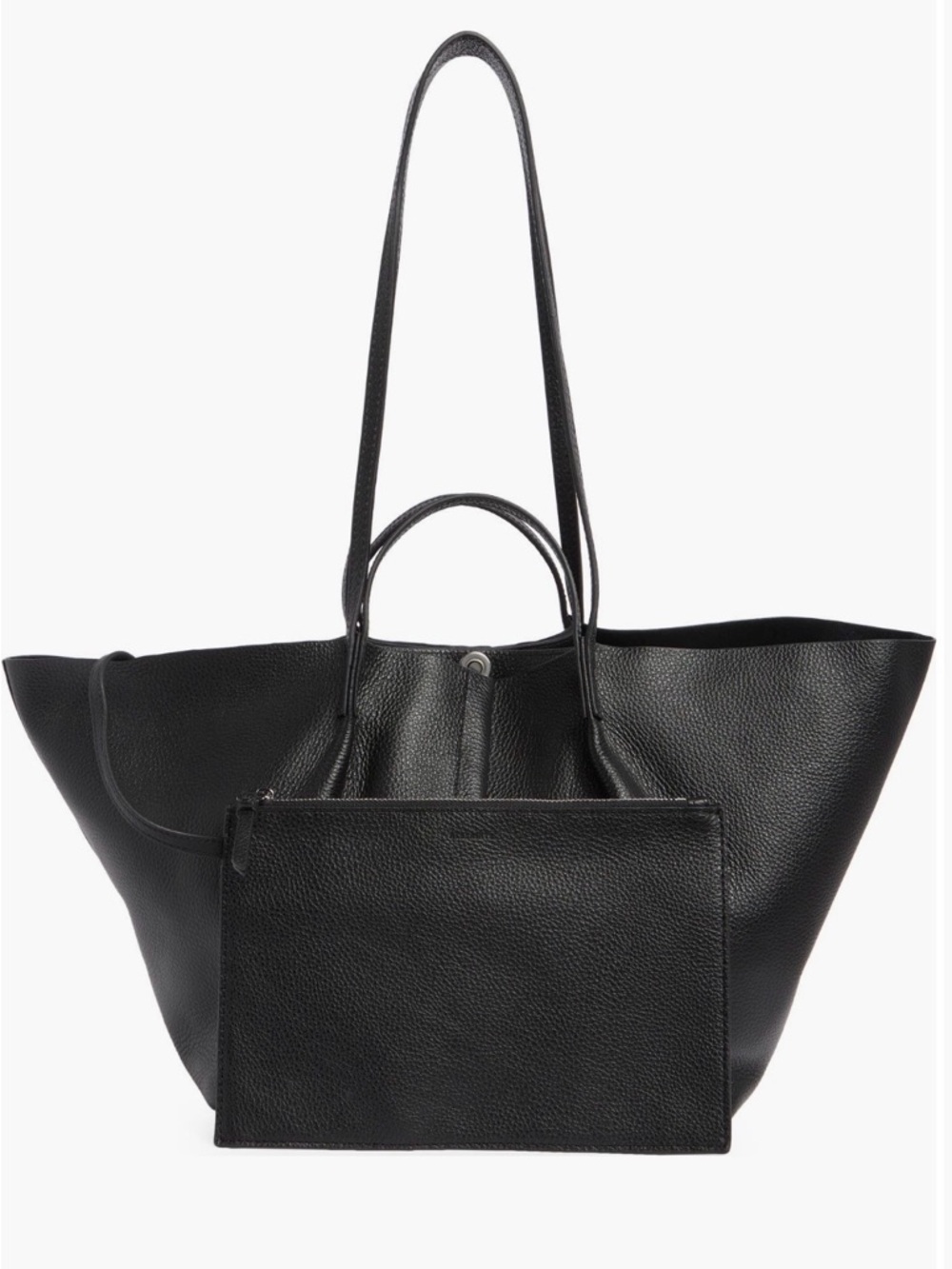 All Saints Black Leather Shoulder Tote with Removable Pouch
